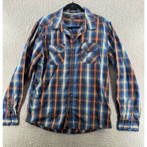 Carbon Men's Classic Fit Plaid Button Down Shirt Size Large Blue & Orange